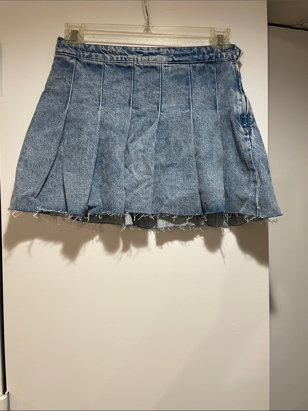 Zara Light Blue Pleated Denim Mini Skirt